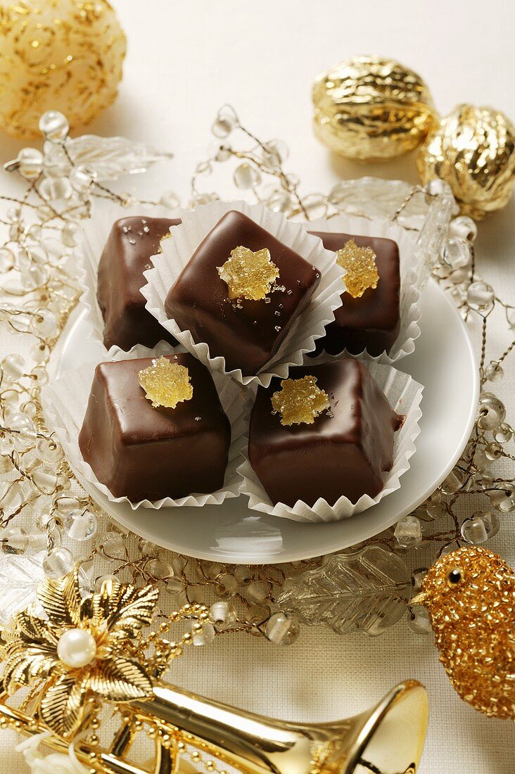Chocolates with crystallised ginger for Christmas