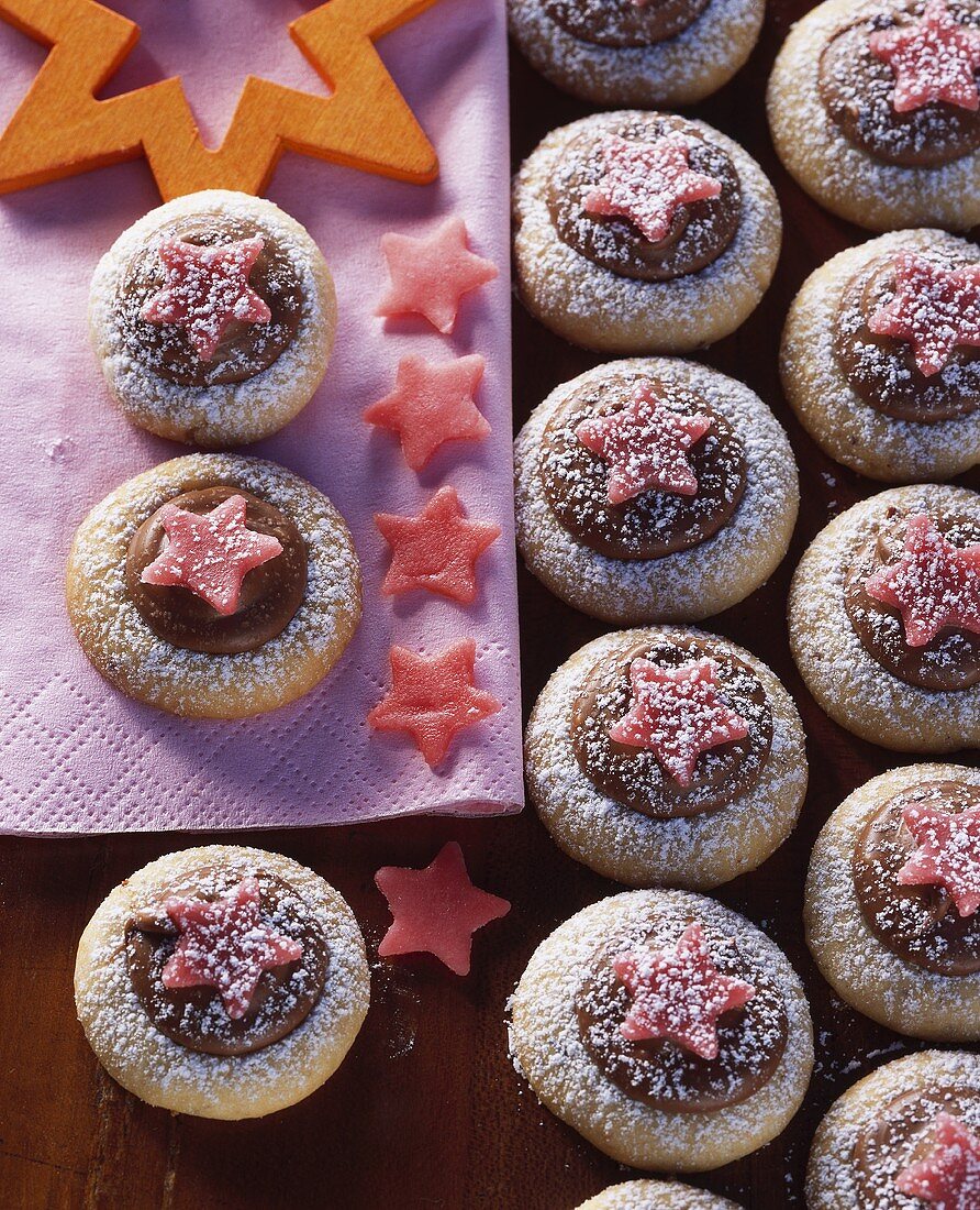 Nougat biscuits with marzipan stars