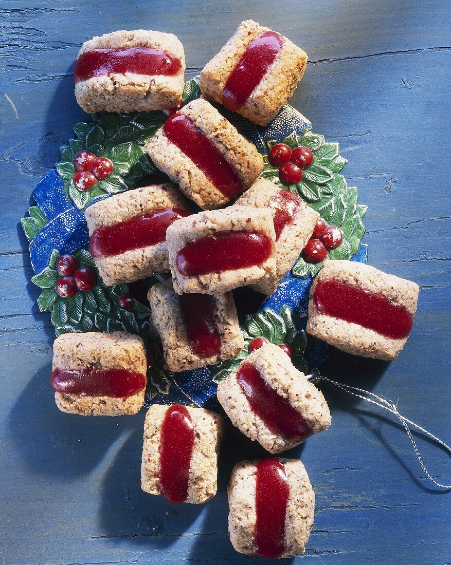 Christmassy almond and raspberry biscuits