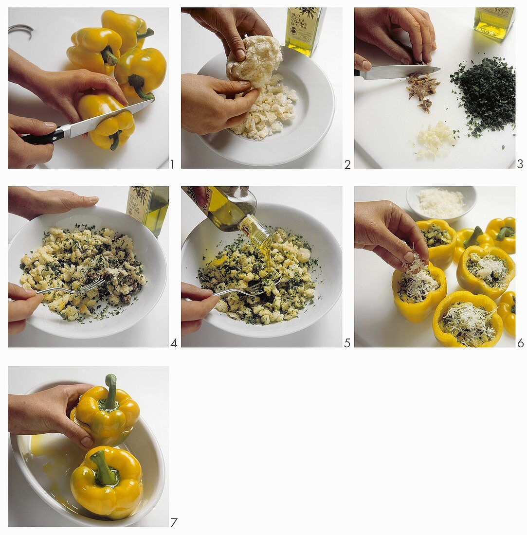 Preparing peperoni ripieni (stuffed peppers)