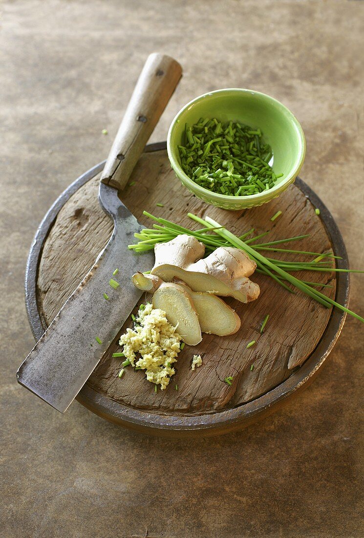 Ginger and chives with cleaver