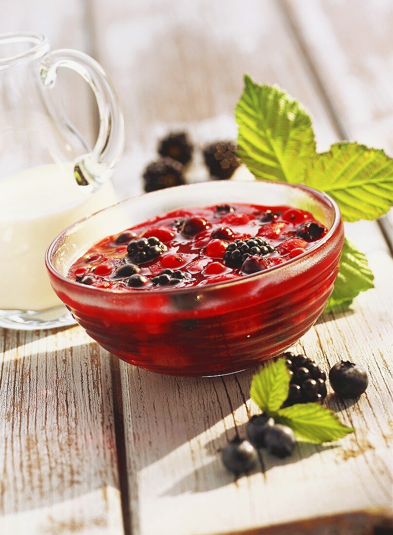Red fruit compote with vanilla cream
