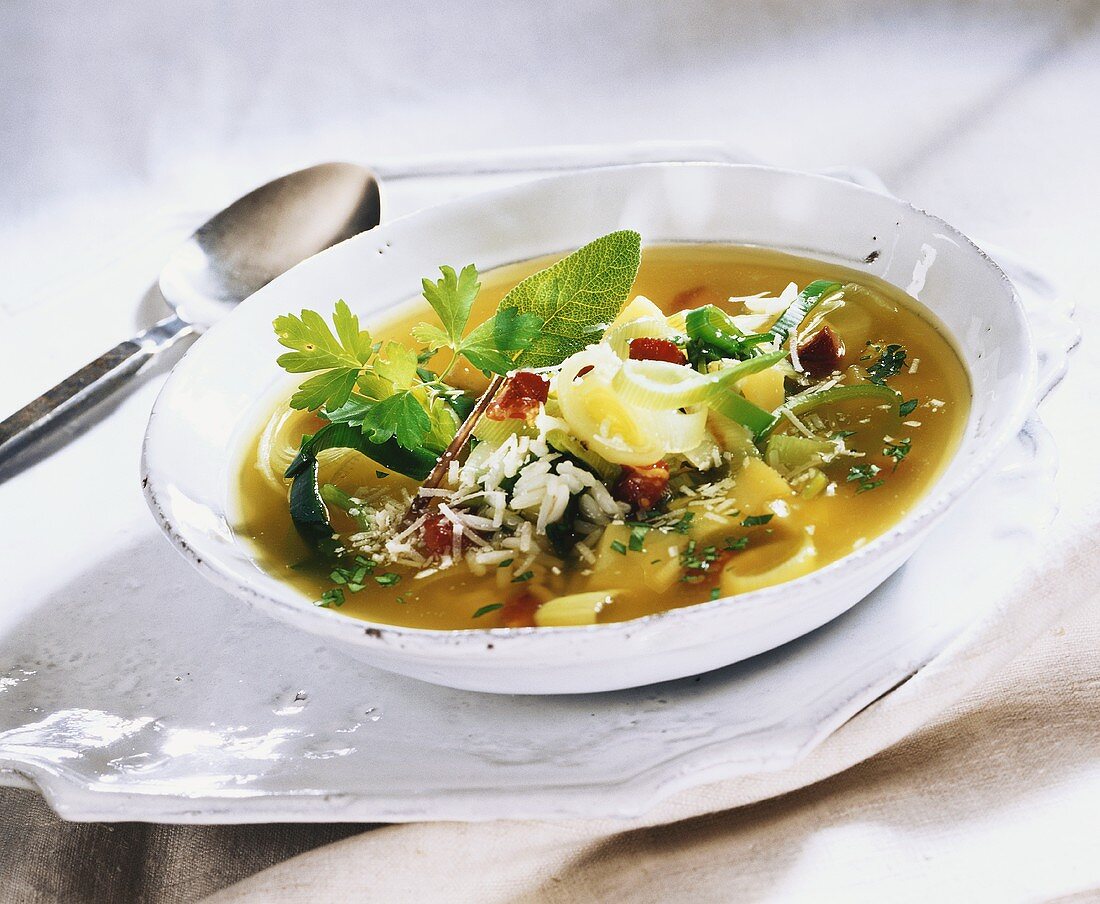 Kartoffel-Lauch-Suppe mit Reis