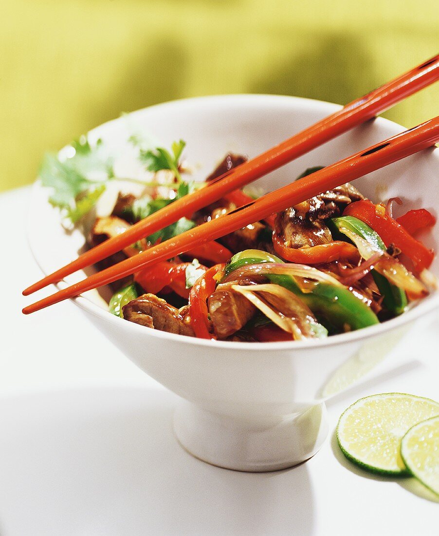 Beef with ginger and coriander cooked in wok