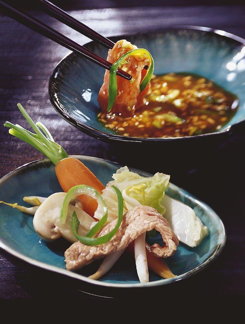 Shabu shabu (fondue, Japan) with sesame dip