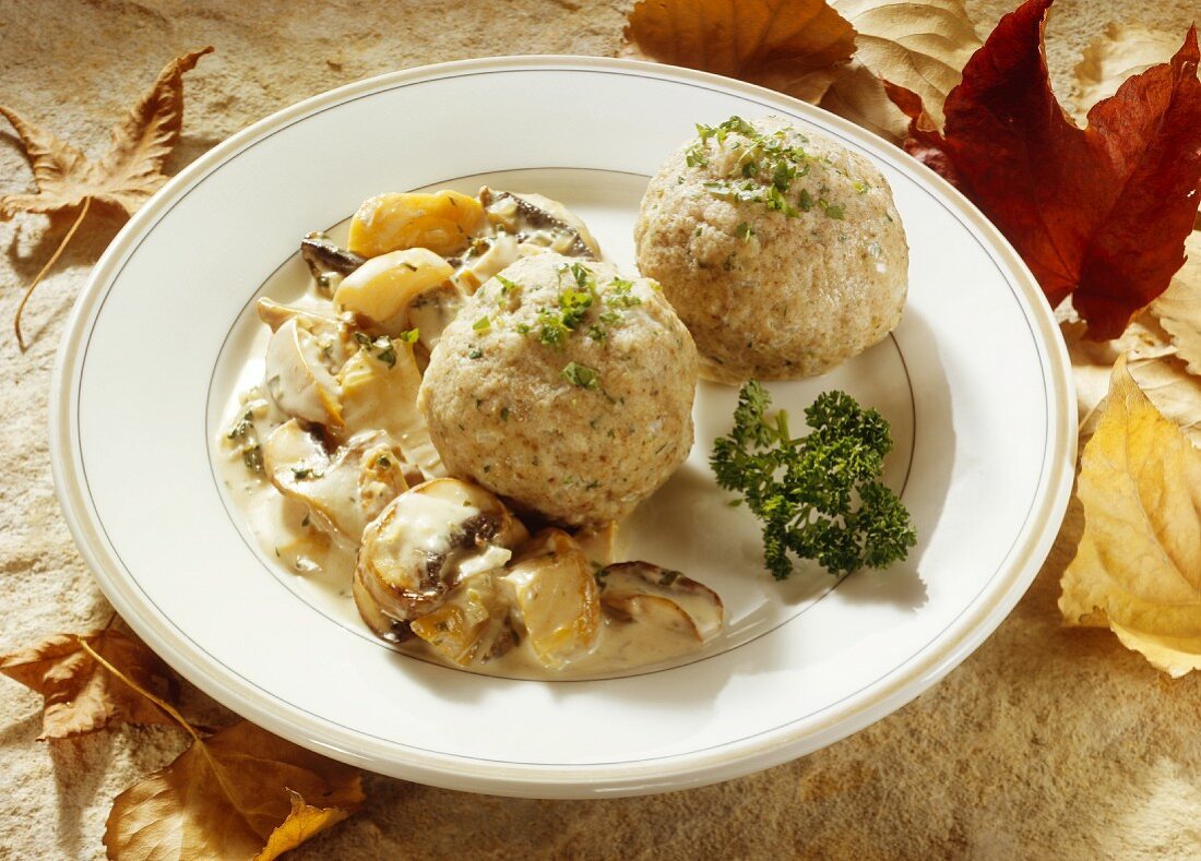 Hearty dumplings with mushrooms