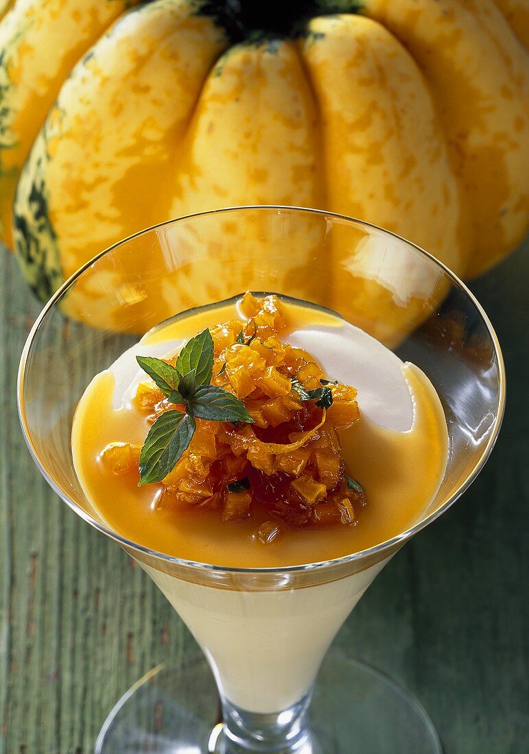 Caramel cream with pumpkin and orange syrup