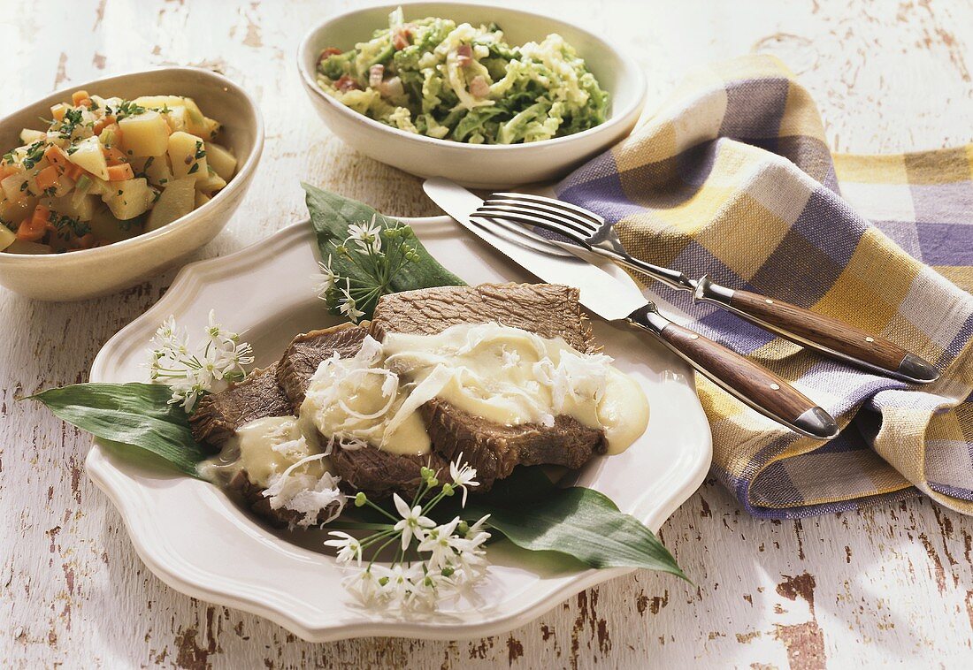 Boiled fillet of beef with horseradish sauce & vegetables
