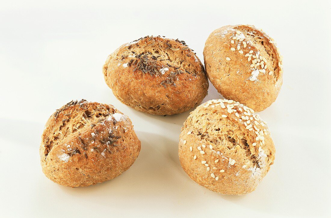 Wholemeal rolls with caraway and sesame