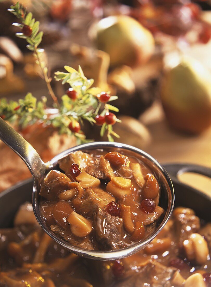 Beef ragout with mushrooms and cranberries