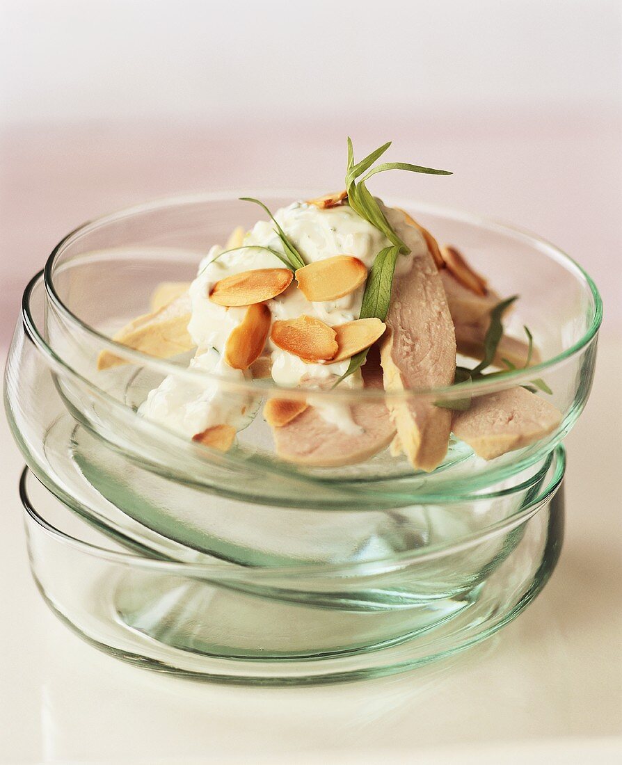 Chicken breast with tarragon, yoghurt and flaked almonds