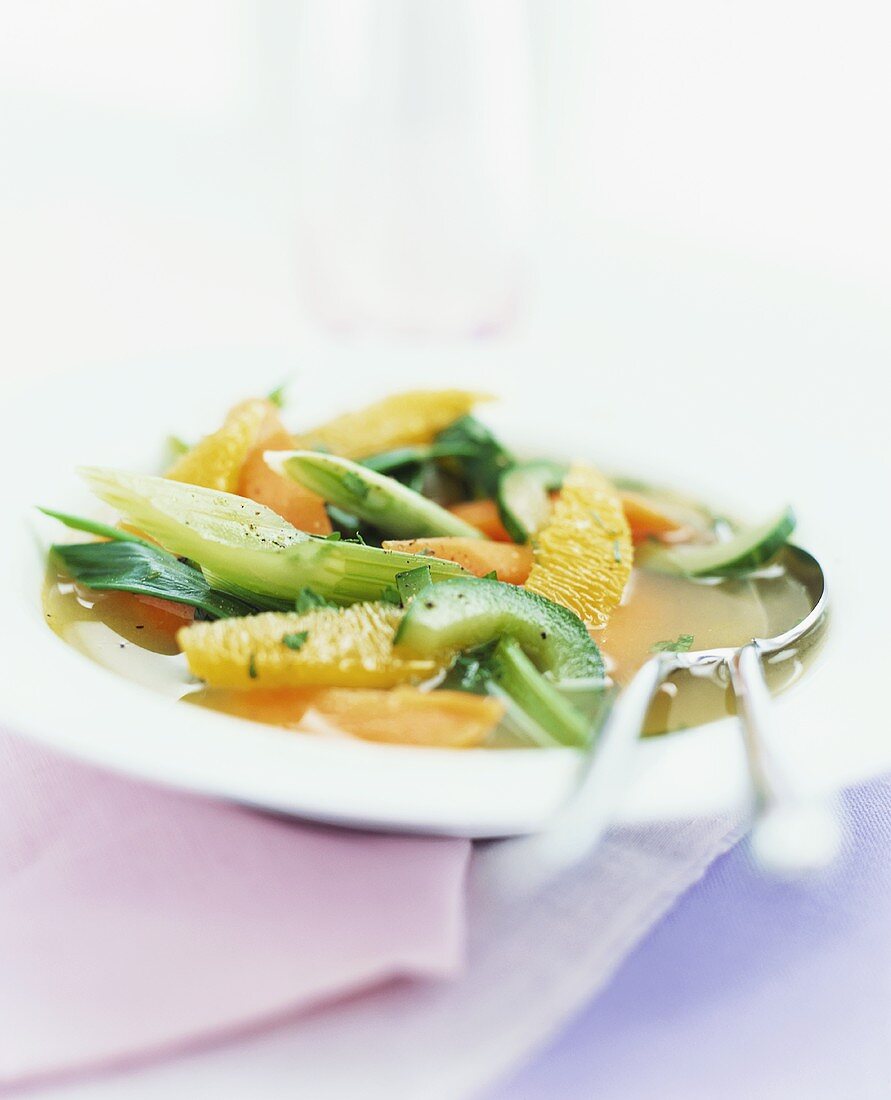 Vegetable soup with orange segments