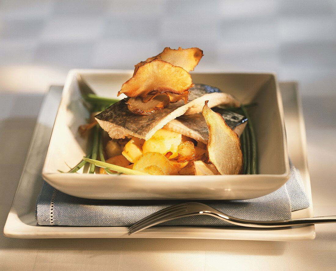 Brook trout with vegetable crisps