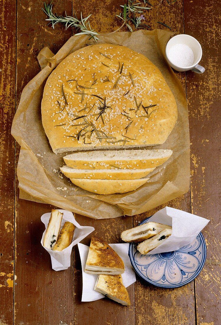 Focaccia al rosmarino and Mozzarella in carozza (Italy)