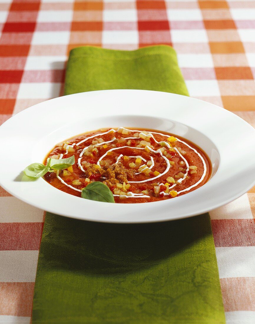 Cold tomato soup with cucumber and peppers (Austria)