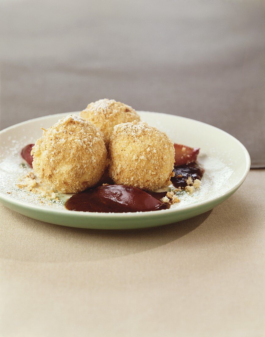 Quark dumplings with plum sauce