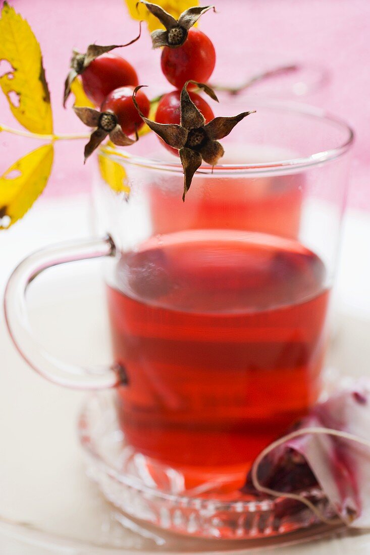 Rose hip tea in glass cup