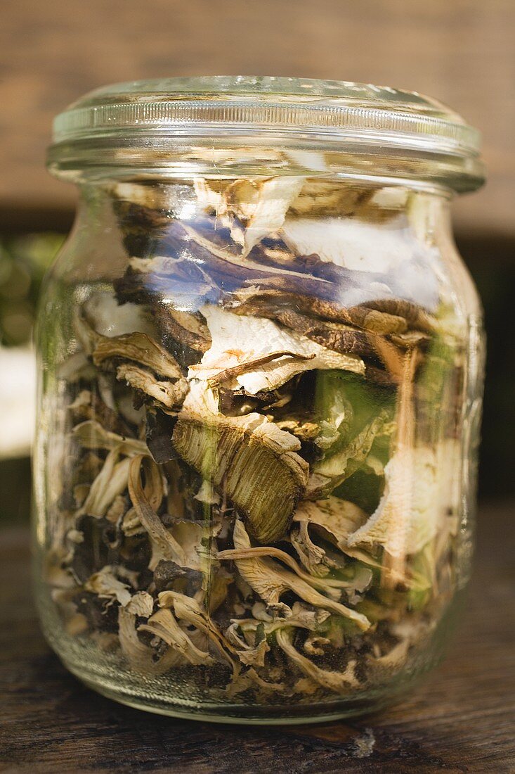 Dried ceps in a storage jar