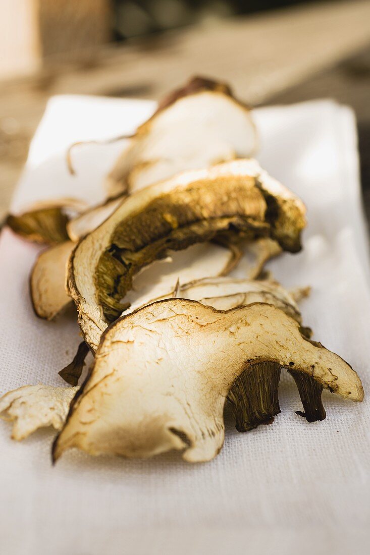 Dried ceps on white cloth