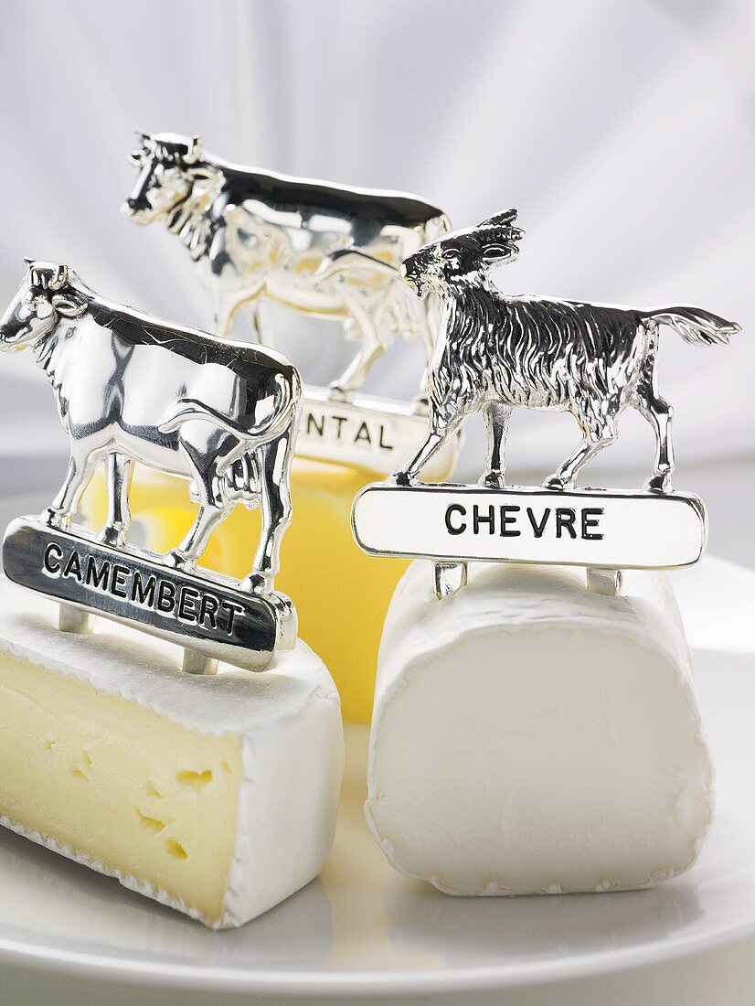 Camembert, Chevre und Emmentaler mit Tierfiguren