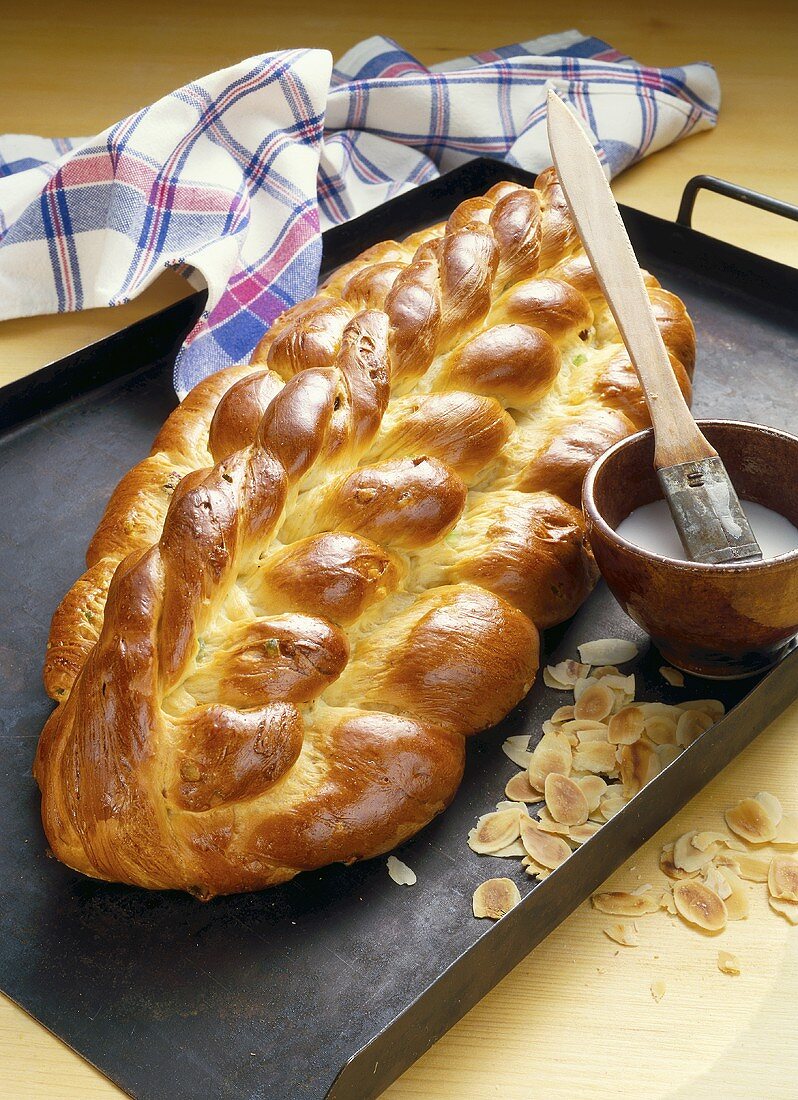 Bohemian bread plait on baking tray