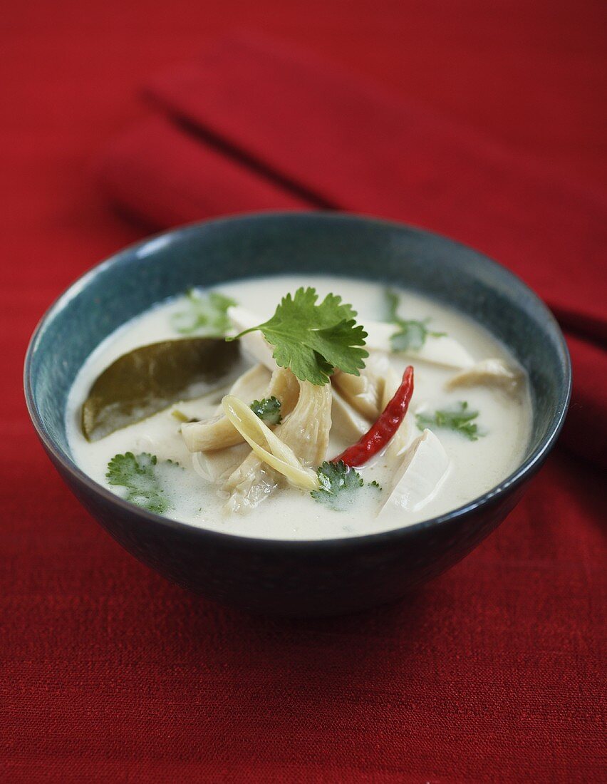 Kokossuppe mit Hähnchen und Koriandergrün (Thailand)