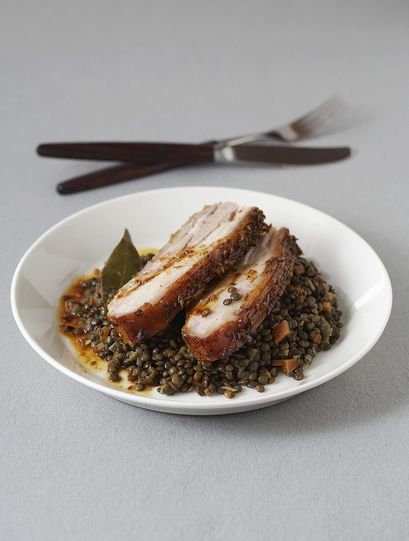 Belly pork with lentils