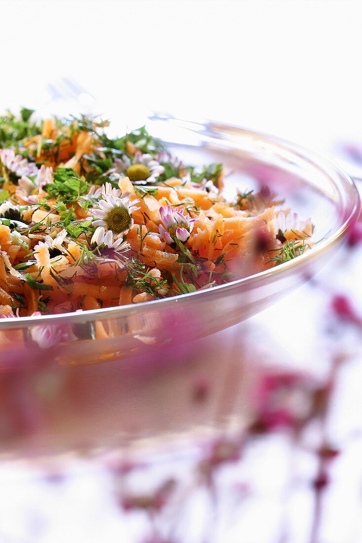 Möhrensalat mit Gänseblümchen