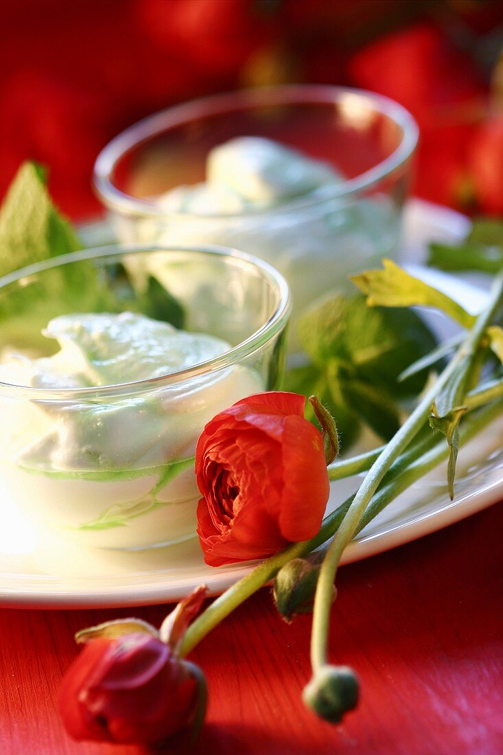 Mint cream in glasses