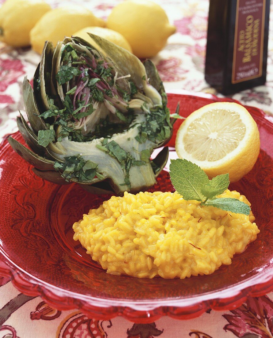 Risotto alla milanese ai carciofi (Saffron rice with artichoke)