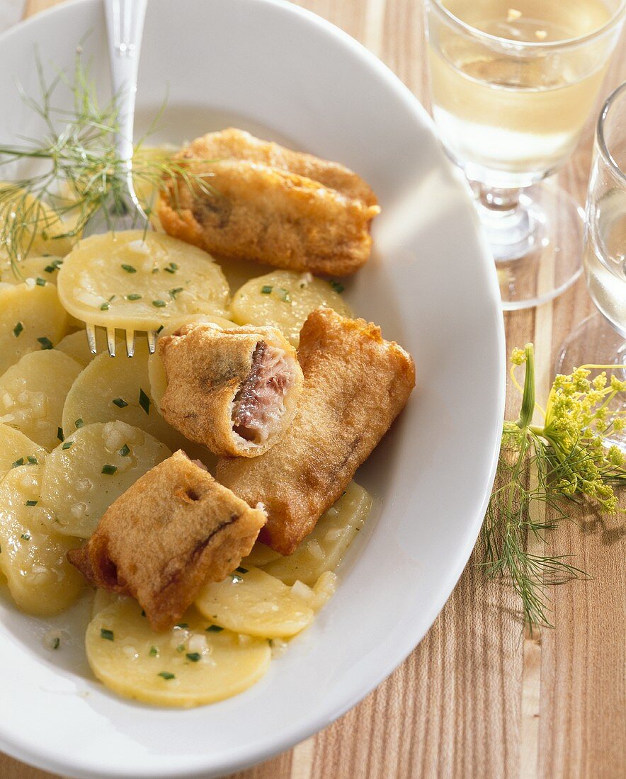 Carp fillets in beer batter with potato salad