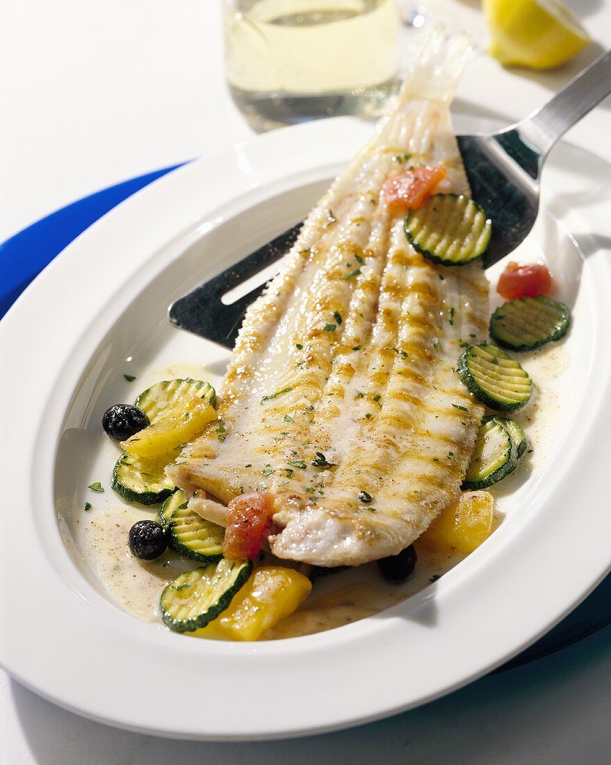 Grilled sole with Mediterranean vegetables