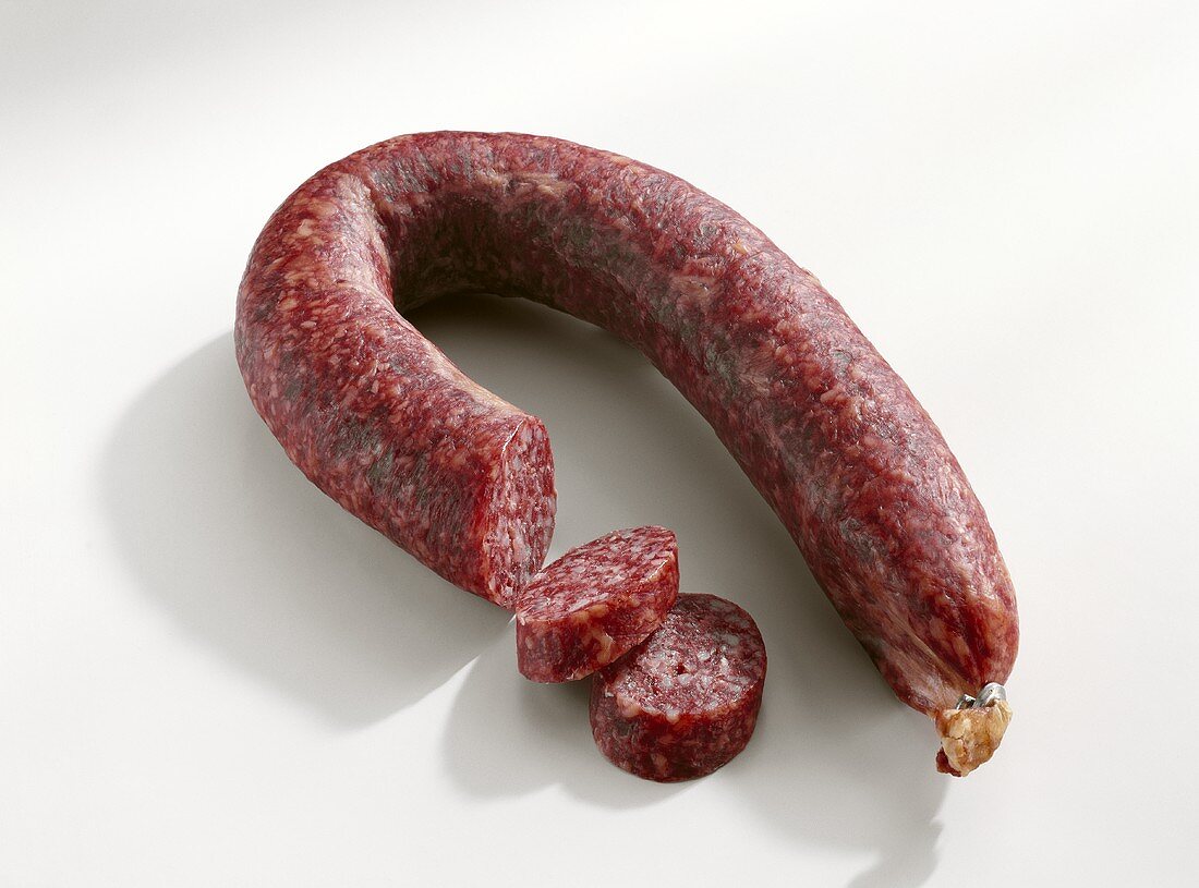 Mettwurst sausage, partly sliced