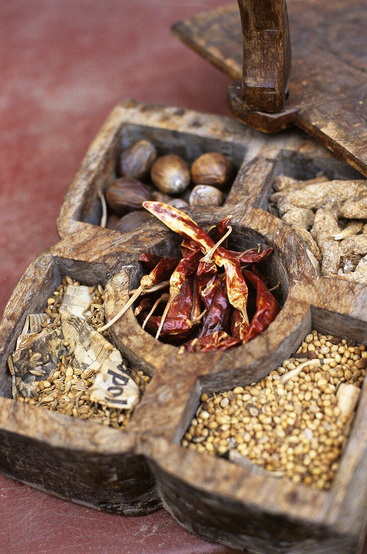 Wooden spice box from S. India