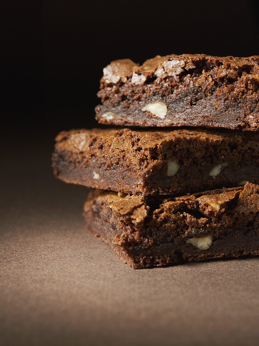 Three brownies, in a pile