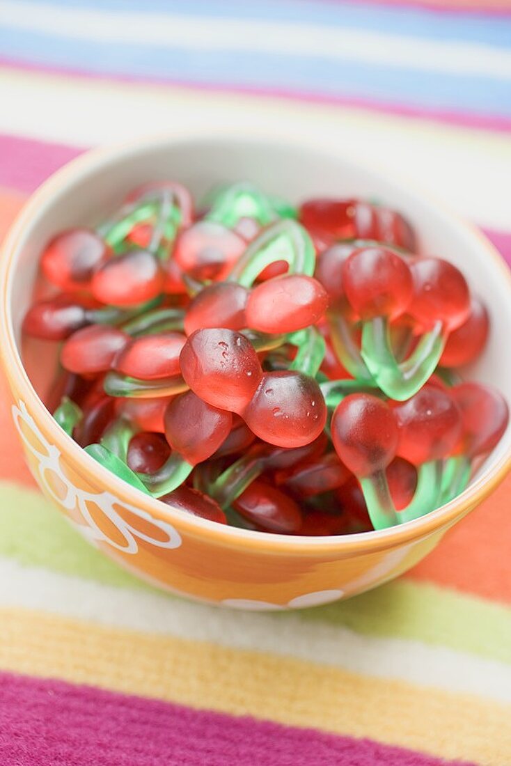 Jelly cherries in bowl