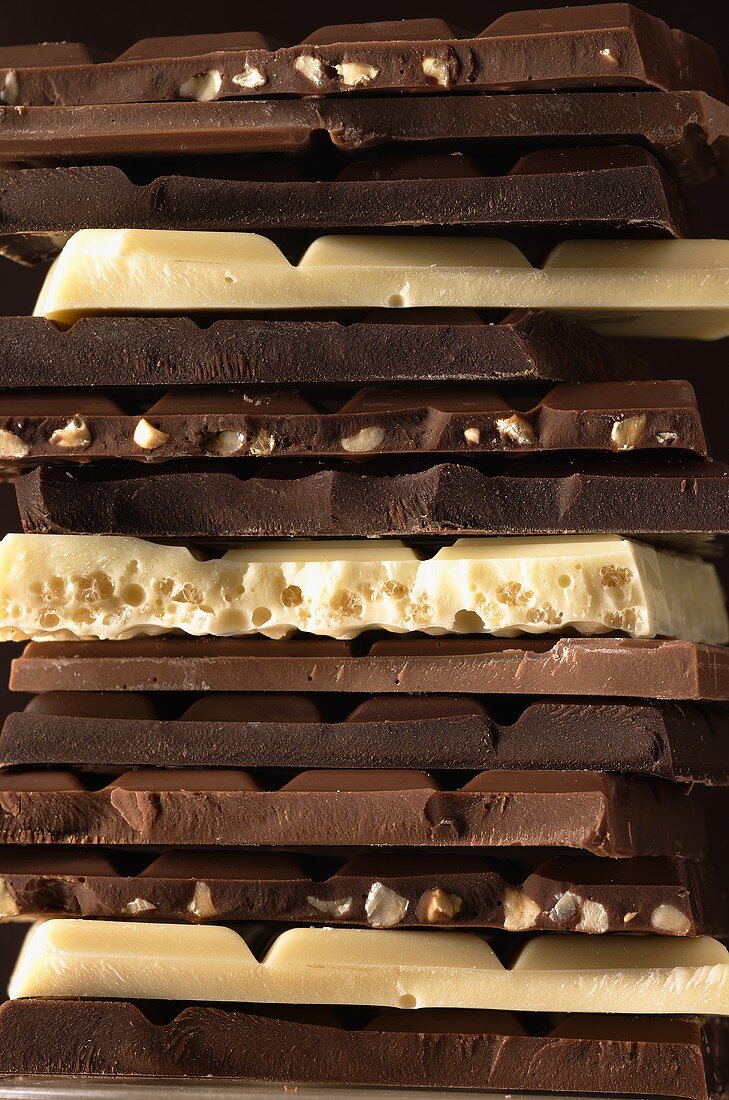A stack of different chocolate bars