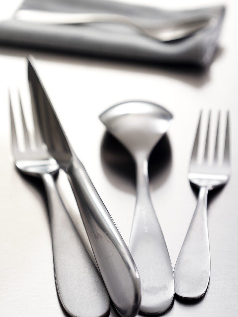 Cutlery, fabric napkin in background