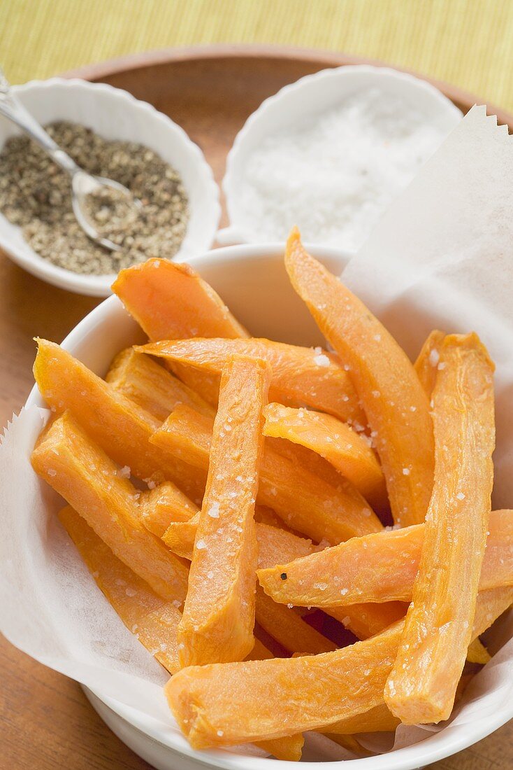 Sweet potato chips with salt and pepper