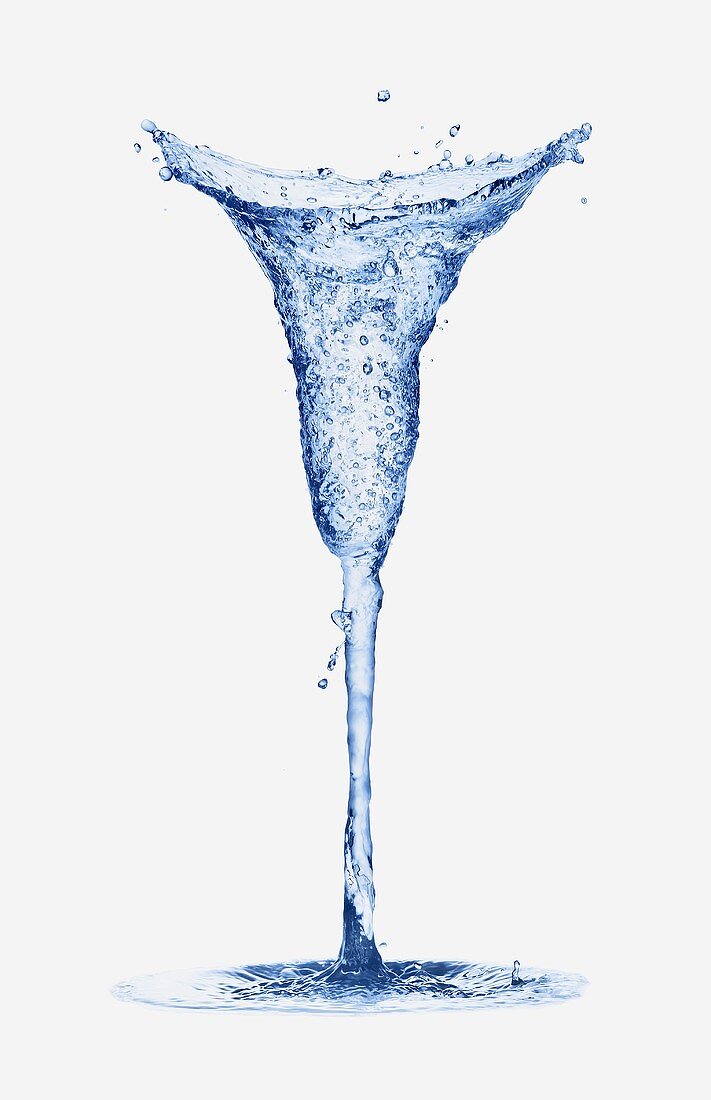 Water forming the shape of a sparkling wine glass