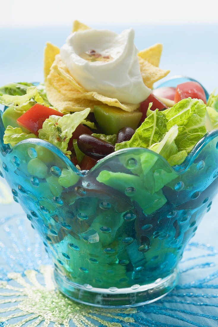 Mexican salad with nachos and sour cream