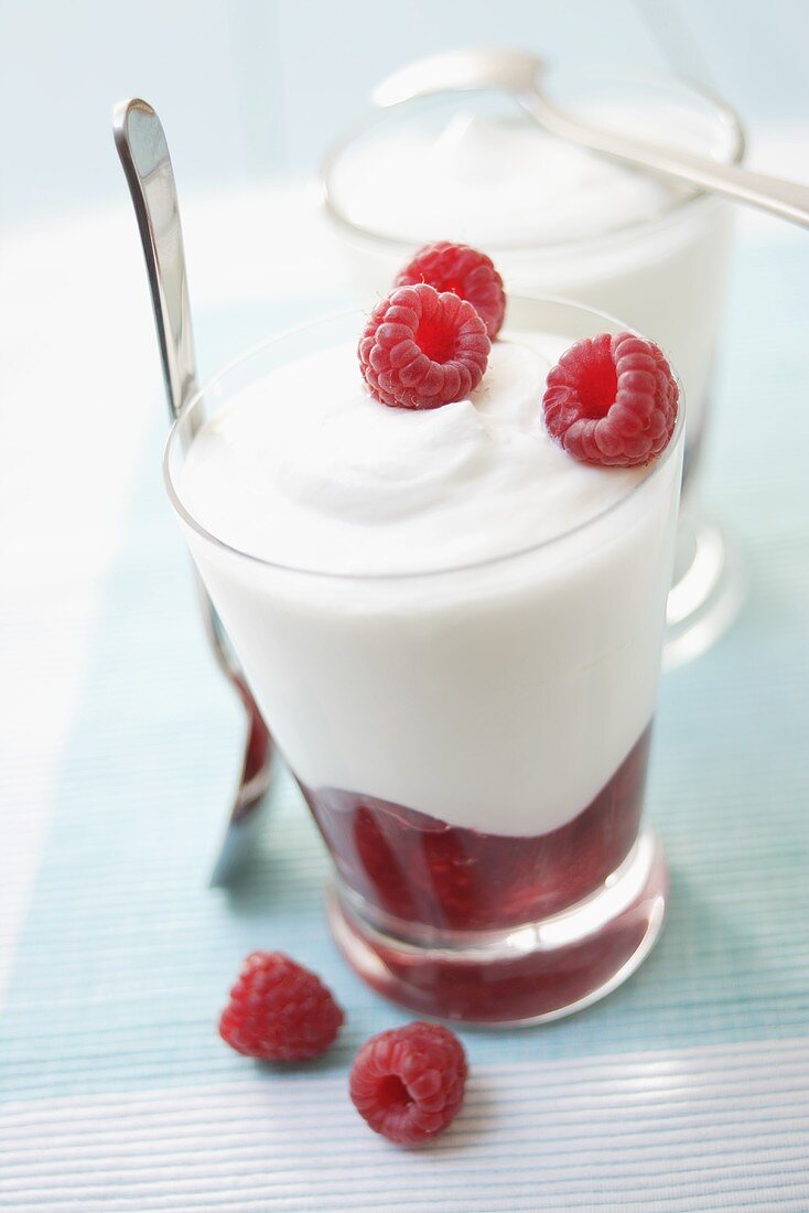 Raspberry quark in a dessert glass