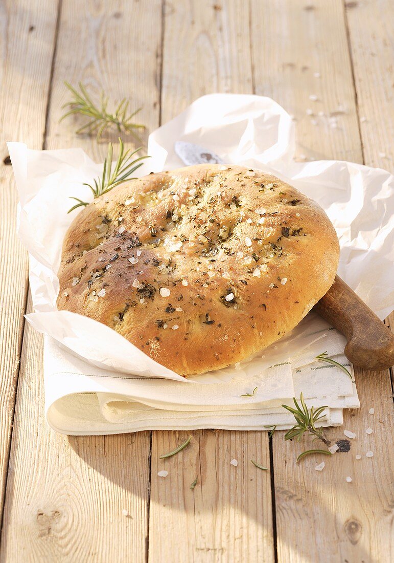 Herb focaccia with salt