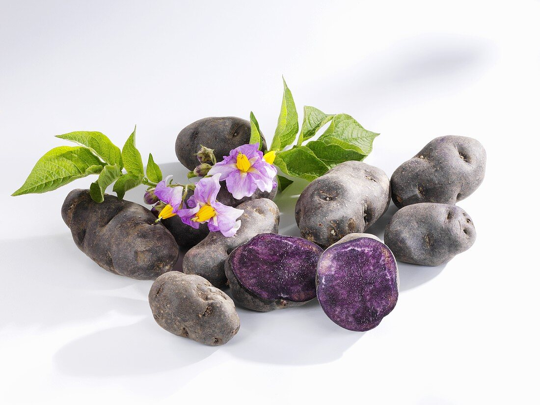 Mehrere Trüffelkartoffeln mit Blüten