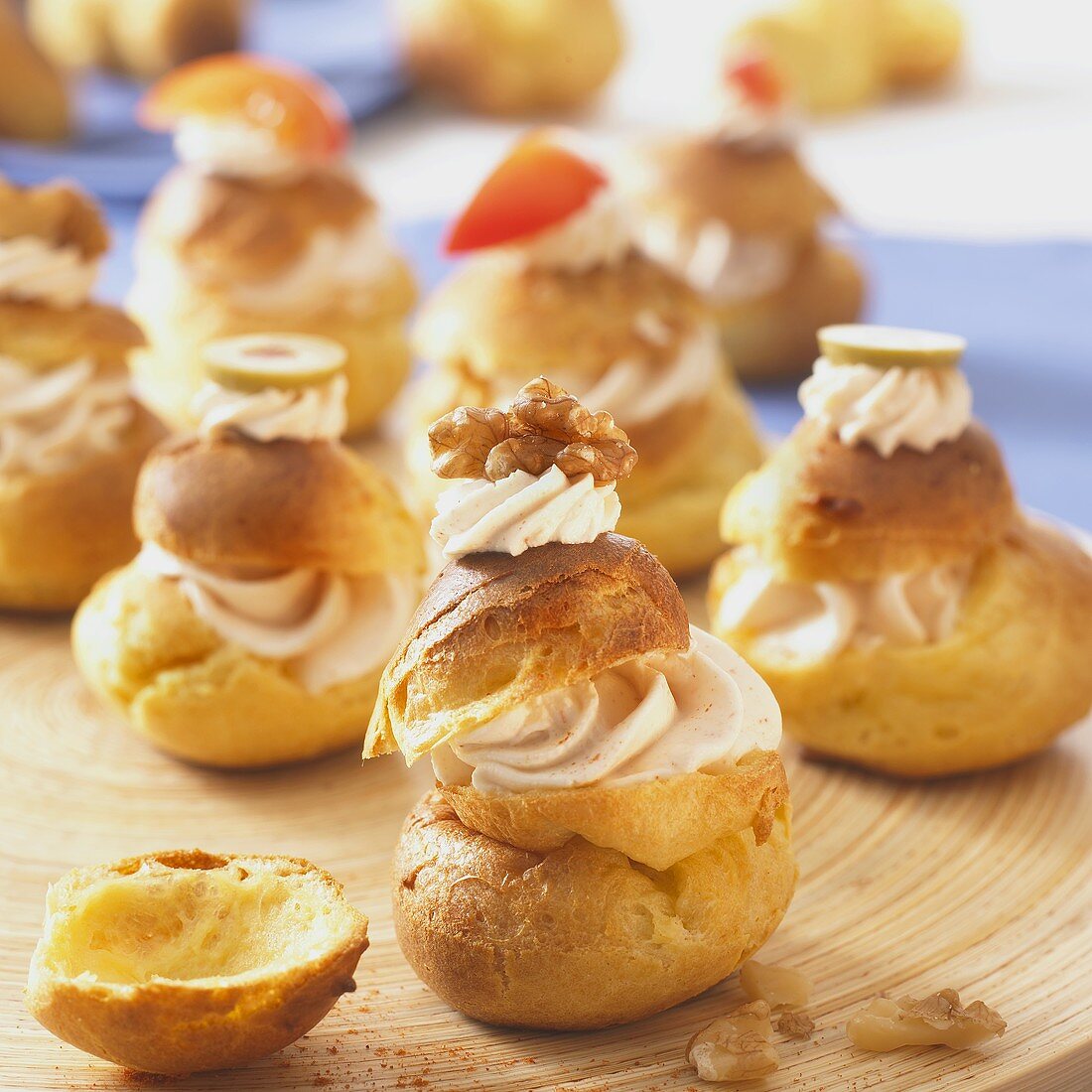 Savoury profiteroles with cheese cream filling