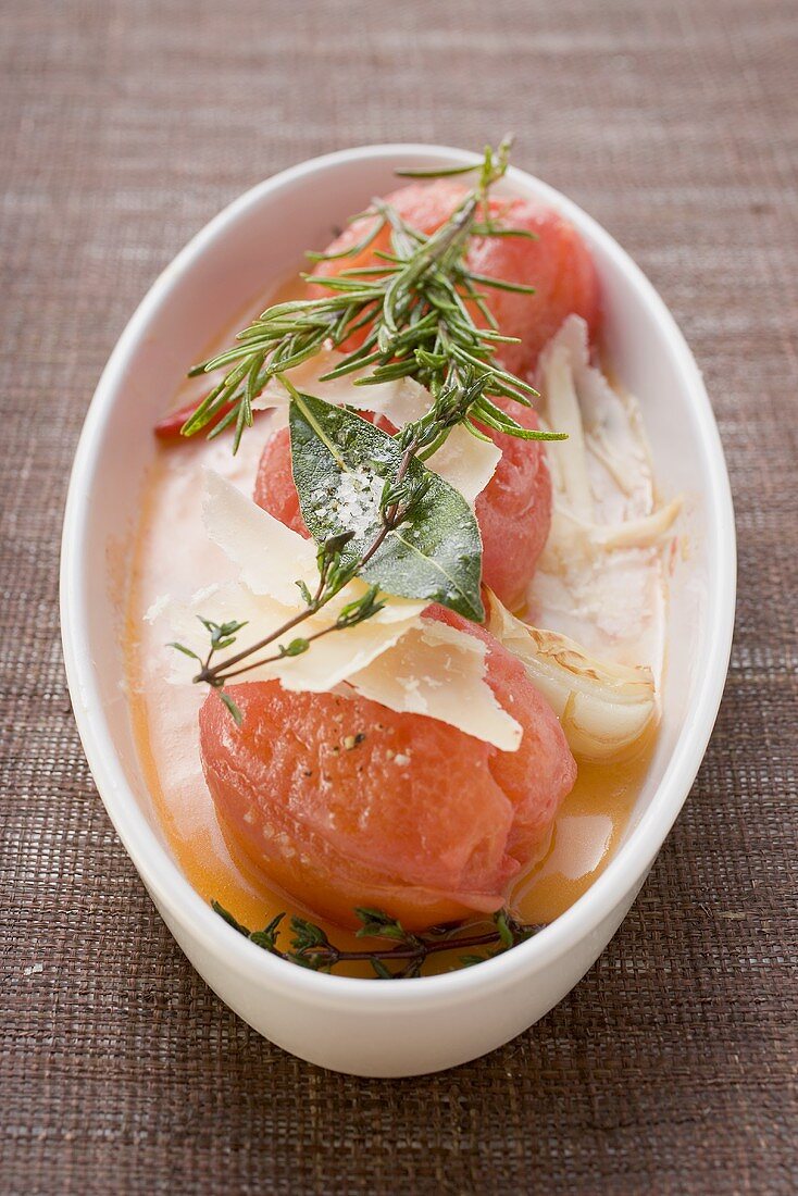 Braised tomatoes with Parmesan and herbs