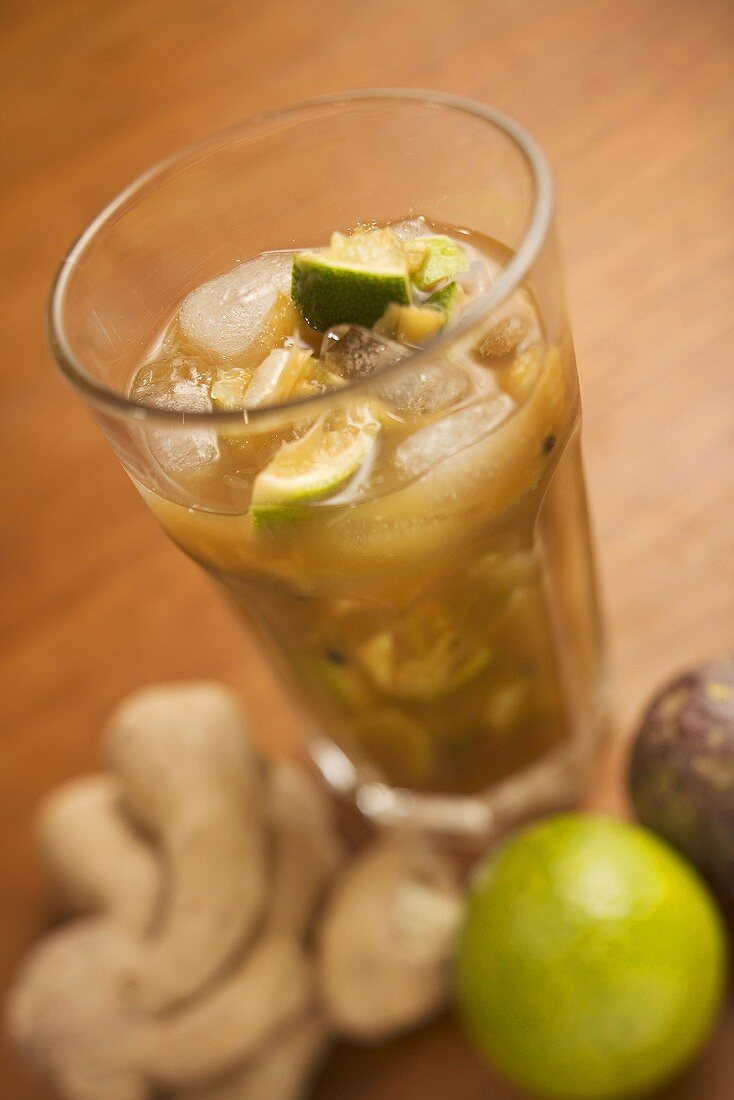 Cocktail made with ginger, lime and rum