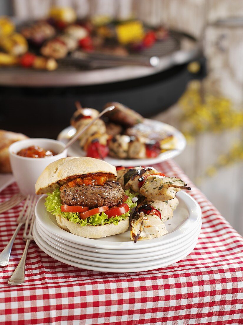 Hamburger and kebabs (barbecued)