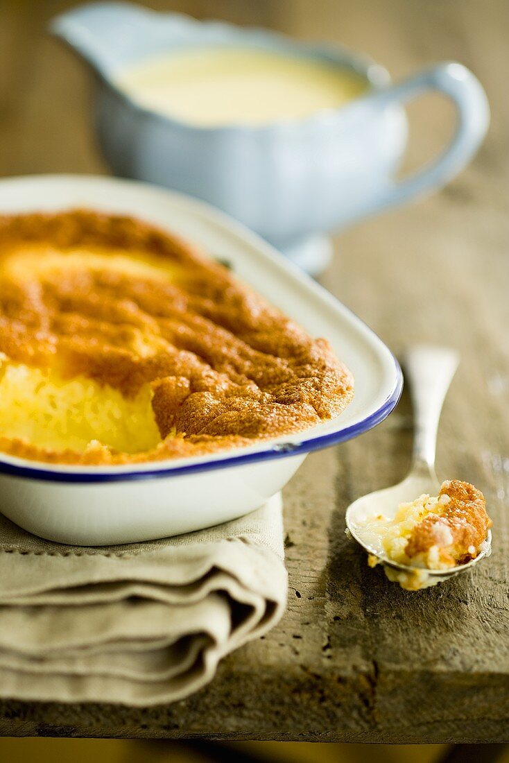 Baked pudding in a baking dish