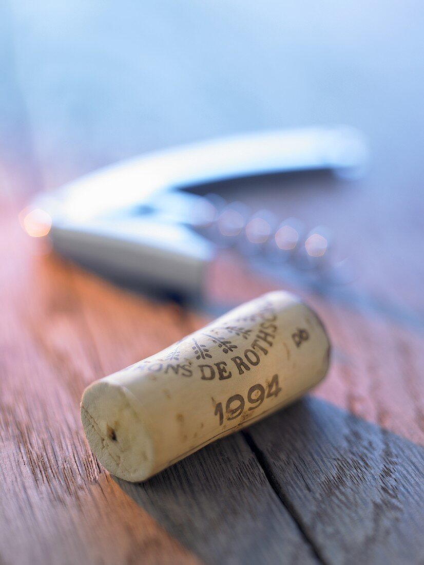 Wine cork and corkscrew